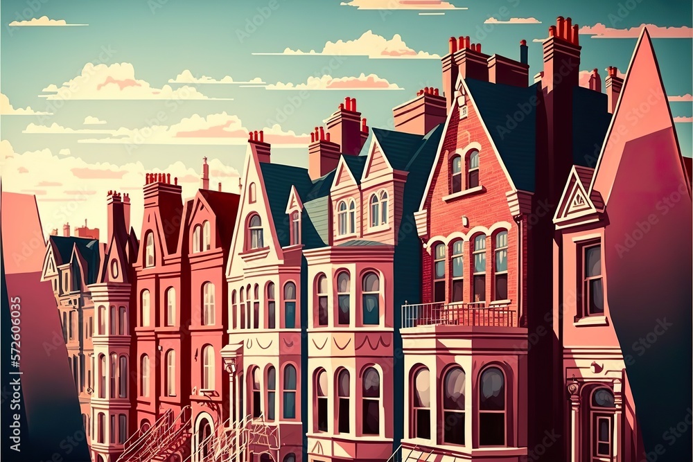 Beautiful city. Colorful city flat illustration created with Generative AI Beautiful city. Colorful city flat illustration created with Generative AI