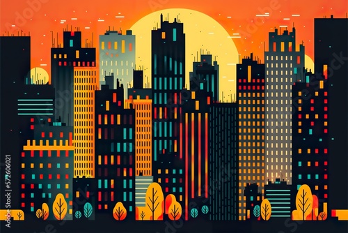 Beautiful city. Colorful city flat illustration created with Generative AI 