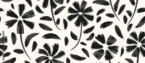 Fotografia flowers hand drawn seamless pattern. ink brush texture.