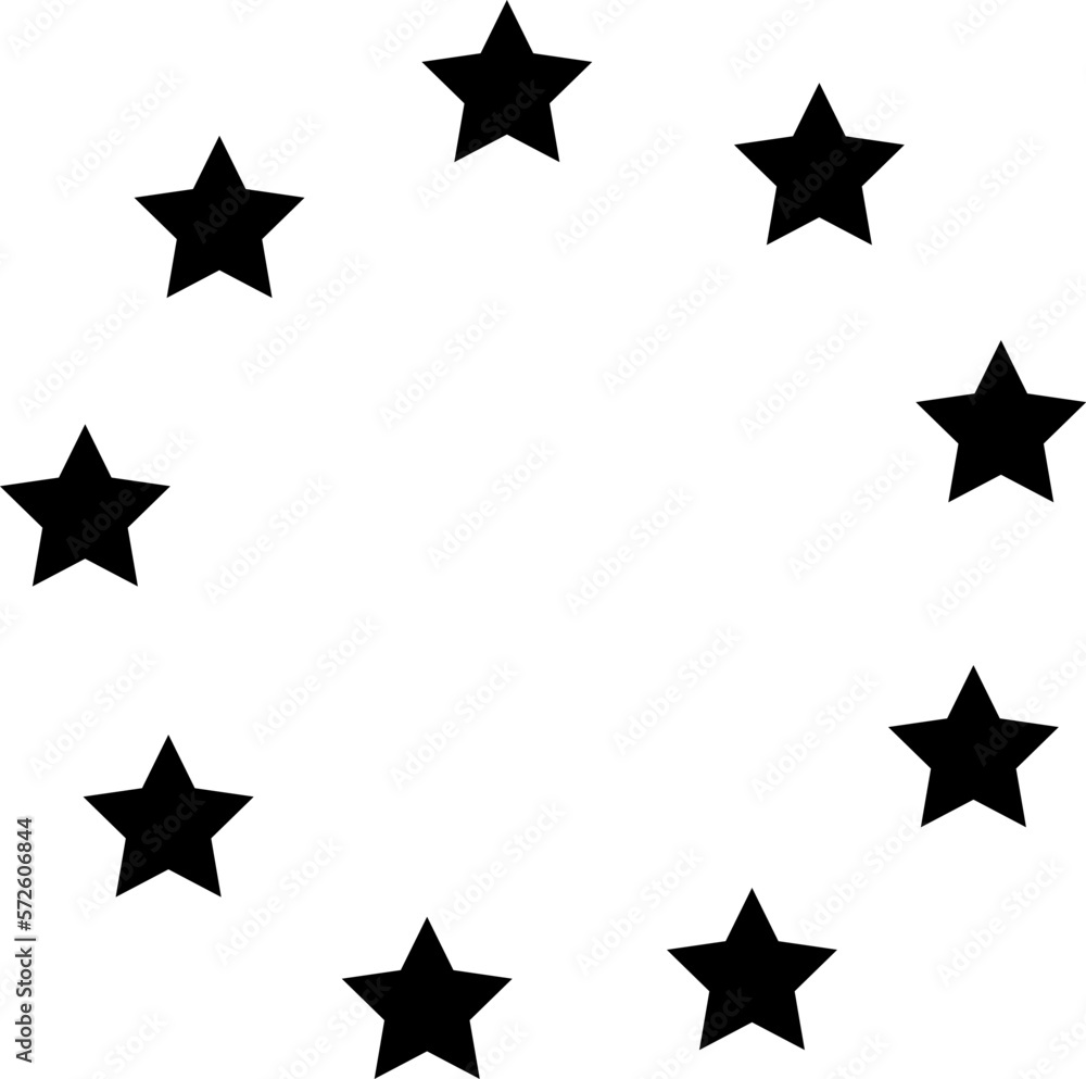 Stars of various sizes arranged in a circle.  Black star shape, round frame, border vector image
