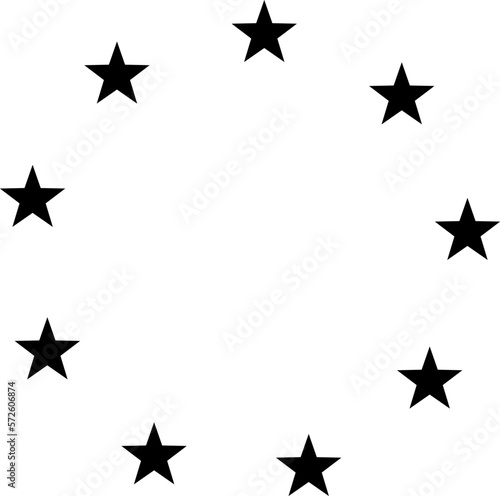 Stars of various sizes arranged in a circle.  Black star shape  round frame  border vector image