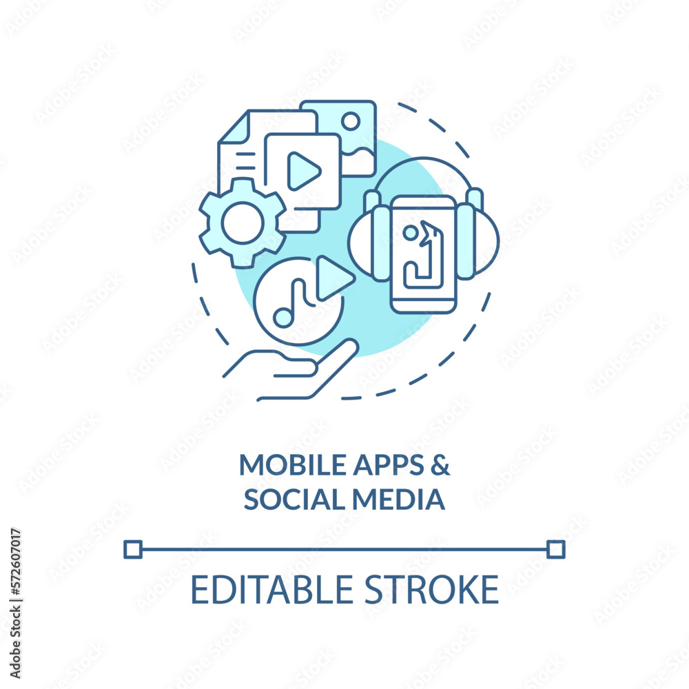 Mobile apps and social media turquoise concept icon. Gamification trend abstract idea thin line illustration. Isolated outline drawing. Editable stroke. Arial, Myriad Pro-Bold fonts used
