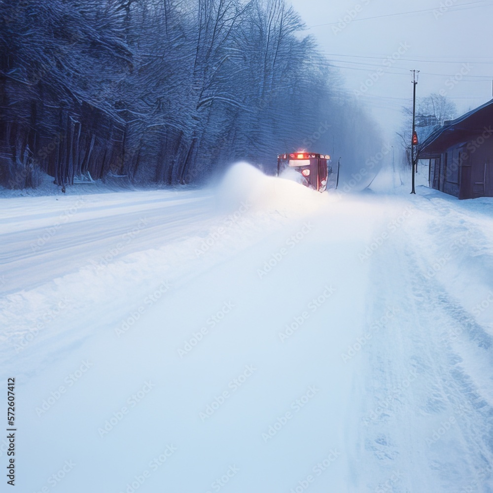 Naklejka premium Yellow truck with snow plow