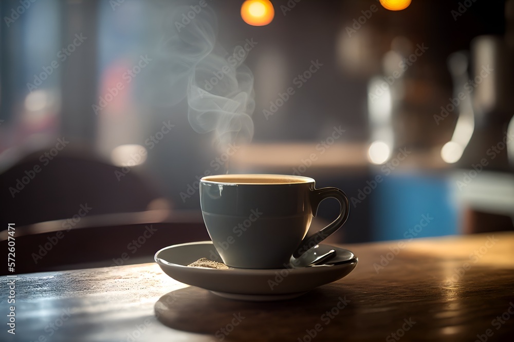 Hot coffee in the morning in a cafe Generative AI Hot coffee in the morning in a cafe Generative AI