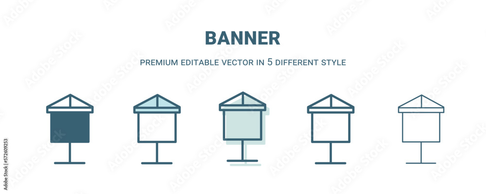 banner icon in 5 different style. Outline, filled, two color, thin banner icon isolated on white background. Editable vector can be used web and mobile banner icon in 5 different style. Outline, filled, two color, thin banner icon isolated on white background. Editable vector can be used web and mobile
