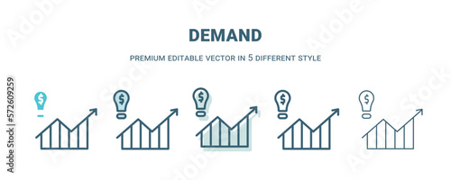 demand icon in 5 different style. Outline, filled, two color, thin demand icon isolated on white background. Editable vector can be used web and mobile
