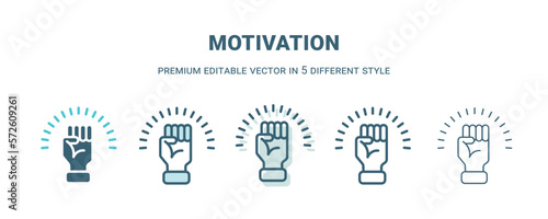 motivation icon in 5 different style. Outline, filled, two color, thin motivation icon isolated on white background. Editable vector can be used web and mobile