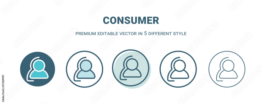 consumer icon in 5 different style. Outline, filled, two color, thin consumer icon isolated on white background. Editable vector can be used web and mobile consumer icon in 5 different style. Outline, filled, two color, thin consumer icon isolated on white background. Editable vector can be used web and mobile