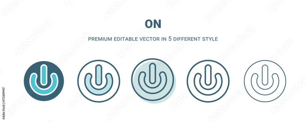 on icon in 5 different style. Outline, filled, two color, thin on icon isolated on white background. Editable vector can be used web and mobile