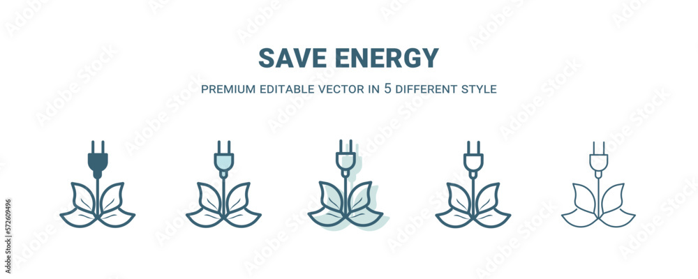 save energy icon in 5 different style. Outline, filled, two color, thin save energy icon isolated on white background. Editable vector can be used web and mobile save energy icon in 5 different style. Outline, filled, two color, thin save energy icon isolated on white background. Editable vector can be used web and mobile