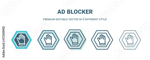 ad blocker icon in 5 different style. Outline, filled, two color, thin ad blocker icon isolated on white background. Editable vector can be used web and mobile