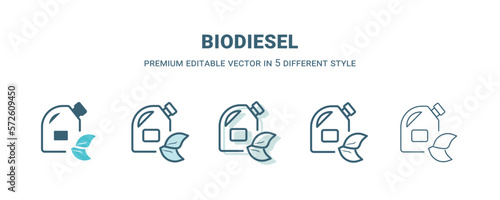 biodiesel icon in 5 different style. Outline, filled, two color, thin biodiesel icon isolated on white background. Editable vector can be used web and mobile