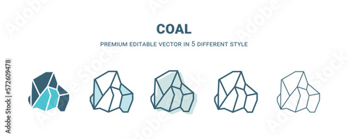 coal icon in 5 different style. Outline, filled, two color, thin coal icon isolated on white background. Editable vector can be used web and mobile
