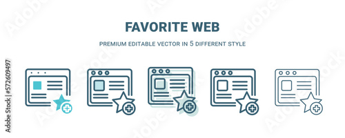 favorite web icon in 5 different style. Outline, filled, two color, thin favorite web icon isolated on white background. Editable vector can be used web and mobile