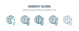 energy globe icon in 5 different style. Outline, filled, two color, thin energy globe icon isolated on white background. Editable vector can be used web and mobile