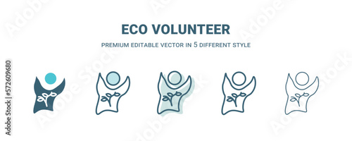 eco volunteer icon in 5 different style. Outline, filled, two color, thin eco volunteer icon isolated on white background. Editable vector can be used web and mobile