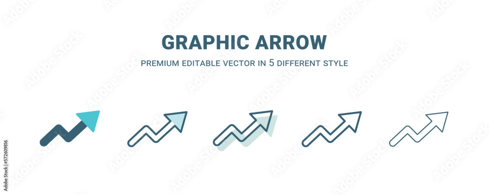 graphic arrow icon in 5 different style. Outline, filled, two color, thin graphic arrow icon isolated on white background. Editable vector can be used web and mobile graphic arrow icon in 5 different style. Outline, filled, two color, thin graphic arrow icon isolated on white background. Editable vector can be used web and mobile