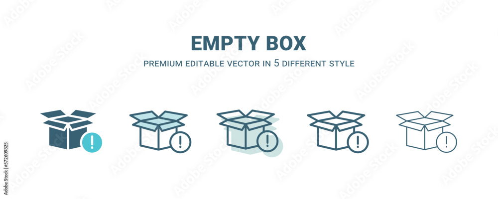 empty box icon in 5 different style. Outline, filled, two color, thin empty box icon isolated on white background. Editable vector can be used web and mobile empty box icon in 5 different style. Outline, filled, two color, thin empty box icon isolated on white background. Editable vector can be used web and mobile