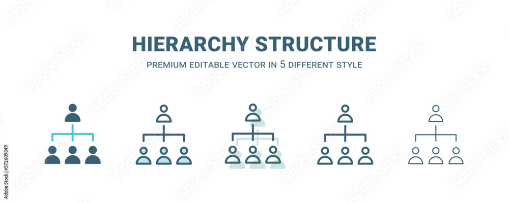 hierarchy structure icon in 5 different style. Outline, filled, two color, thin hierarchy structure icon isolated on white background. Editable vector can be used web and mobile - obrazy, fototapety, plakaty 