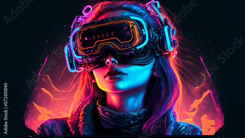 Girl with vr glasses, metaverse concept, generated ai