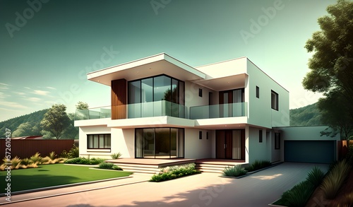 modern house concept, digital art illustration © Boboro