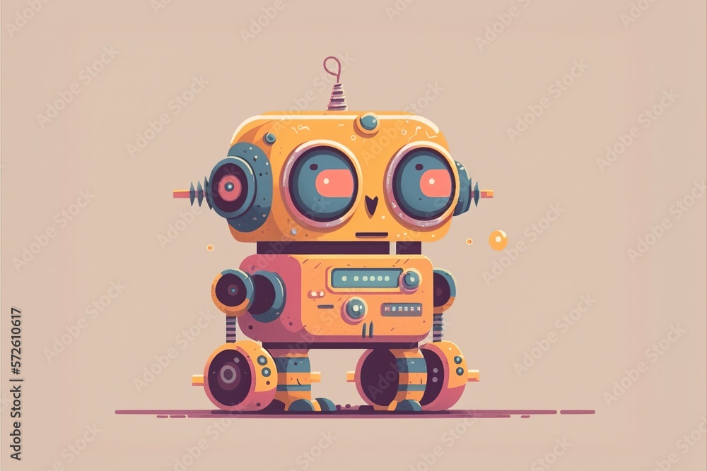 Cute robot flat illustration created with Generative AI Cute robot flat illustration created with Generative AI
