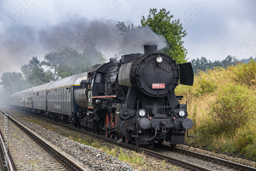 German steam locomotive on a historic train