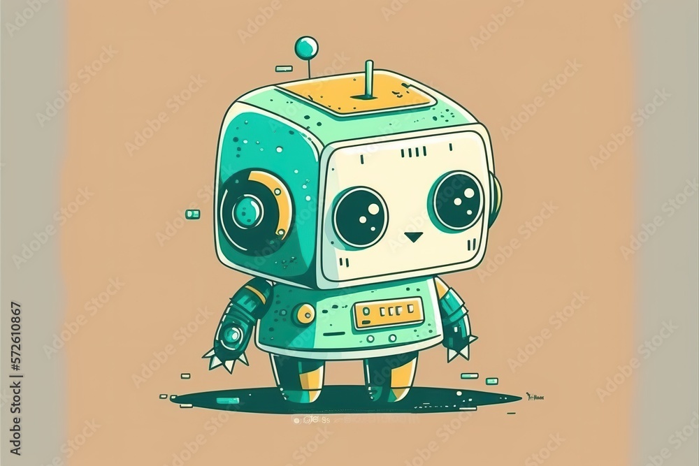 Fototapeta premium Cute robot flat illustration created with Generative AI