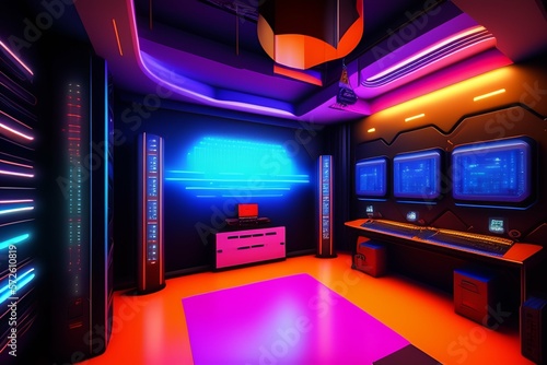 A futuristic gaming Hacker studio Wallpaper 8k Cyberpunk Real Technology 