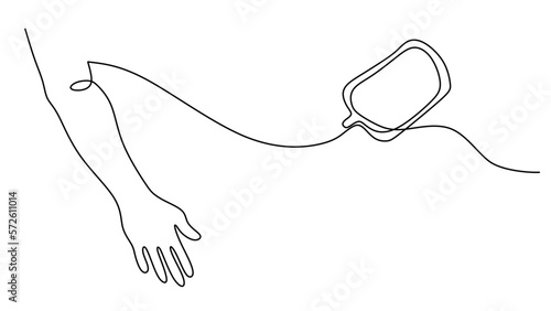 One continuous single line drawing of blood donor isolated on white background minimalism design.
