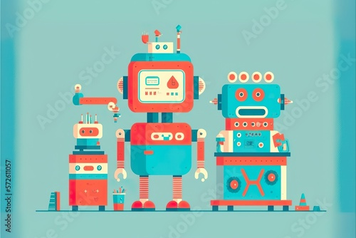 Cute robot flat illustration created with Generative AI 
