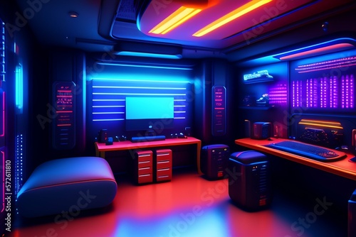 A futuristic gaming Hacker studio Wallpaper 8k Cyberpunk Real Technology 