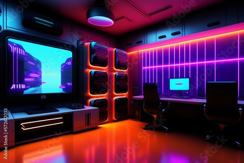 A futuristic gaming Hacker studio Wallpaper 8k Cyberpunk Real Technology 