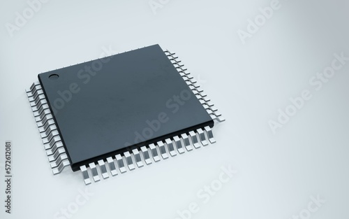 3d render of microchip or semiconductor chip, for computing.