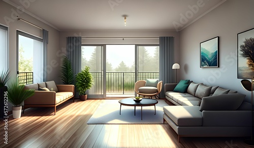 modern living room, digital art illustration © Boboro