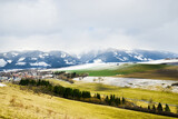 View from Haj-Nicovo to West Tatras near city Liptovsky Mikulas after winter. Slovakia, Liptov region.