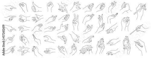 Hand icon in outline style. Vector illustration. wash hands, write, fist, hold, support, like, indicate, muzzle hand