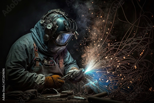 Welder at work on shipbuilding, shipyard, heavy industry, ai generative © ZoomTeam
