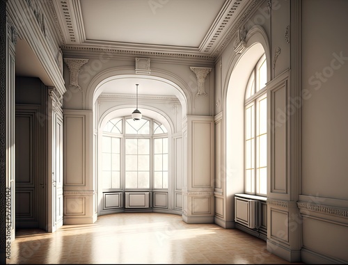 Castle Interiors  Empty Victorian Hall  Luxury Hotel Lobby  Royal Villa Abstract Generative AI Illustration