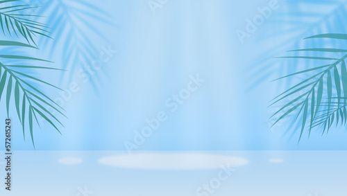 Blue empty palm silhouette wall texture pattern background It is used for businesses that offer cosmetic products for online store sales. add fresh bunyagas in summer llustration image