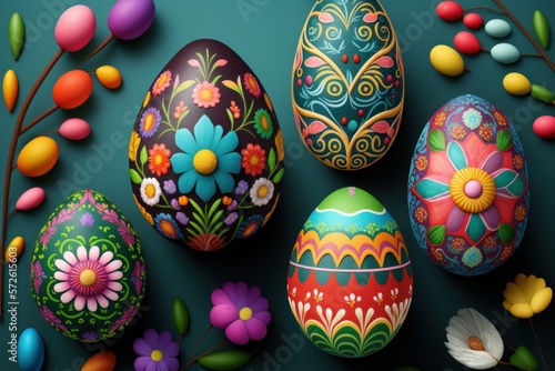 Easter eggs, folk contemporary design. AI image photo