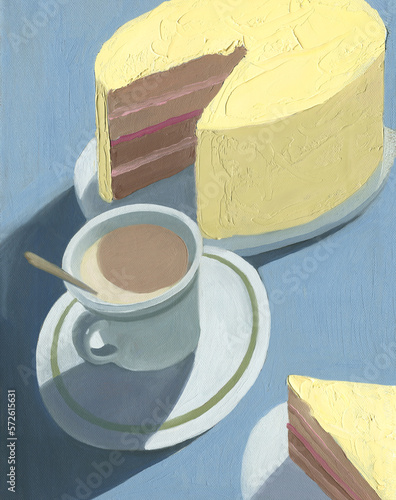 coffee and dessert. oil painting