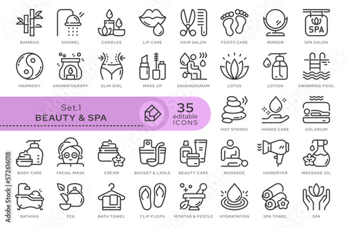 Set of conceptual icons. Vector icons in flat linear style for web sites, applications and other graphic resources. Set from the series - Beauty and SPA. Editable outline icon.	
