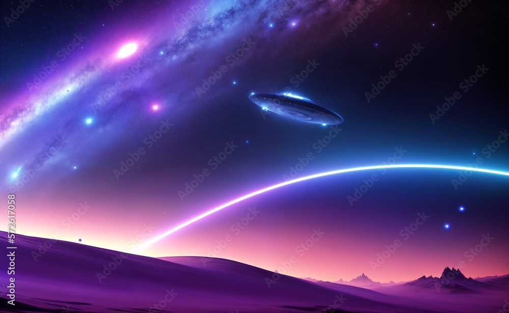 science fiction strange spaceship art background blue created with Generative AI technology