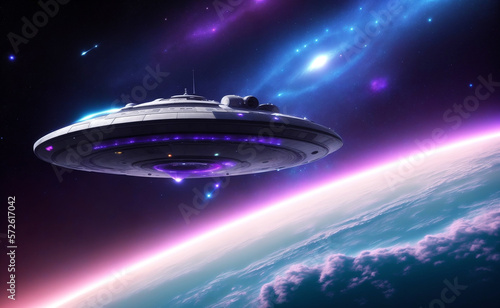 Fototapeta Naklejka Na Ścianę i Meble -  science fiction strange spaceship art background blue created with Generative AI technology