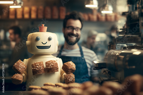 Nice robot that works in a pastry shop juggling some cupcakes Fototapet