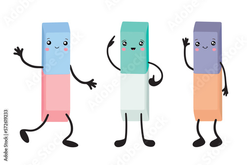 A set of colorful kawaii-style erasers Vector illustration isolated on a white background.