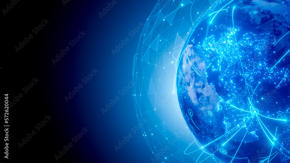 Fototapeta premium digital earth line light communication network background.