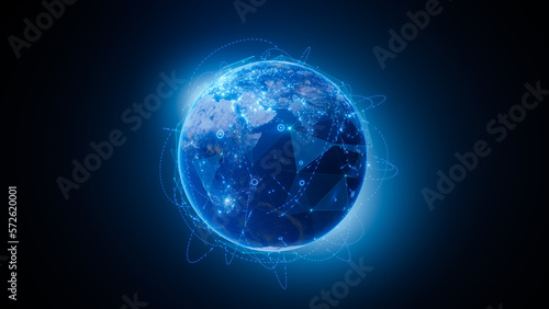 Planet earth futuristic background line network communication © pingingz