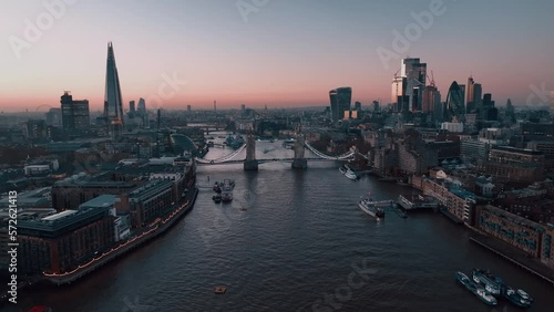 Wallpaper Mural Tower bridge. London . Beautiful aerial views around river Thames. Modern buildings, historical centre, and amazing sunset. Evening lights and boats. Torontodigital.ca